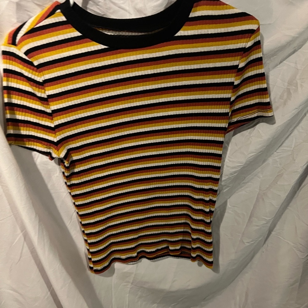 No Boundaries Multicolor Striped Ribbed Tee